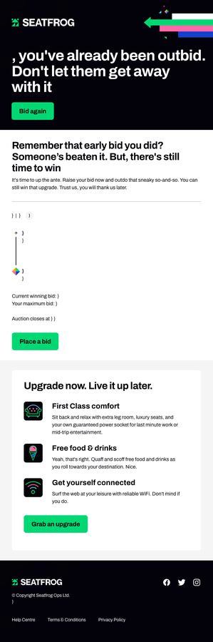 Auction opened, user outbid, as it renders today